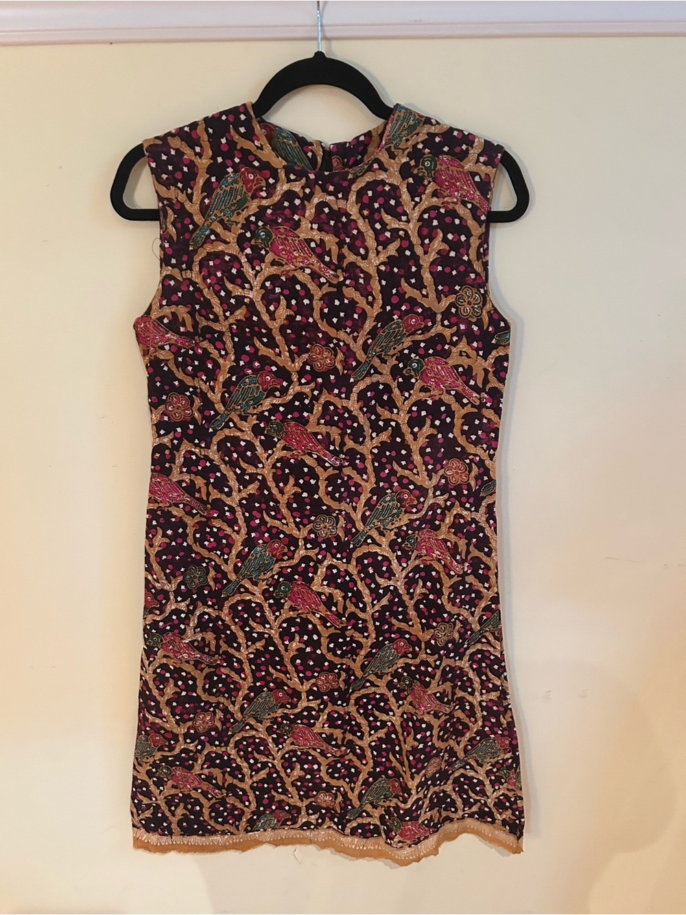 Sleeveless Mini Dress in Burgundy Floral Bird Print
